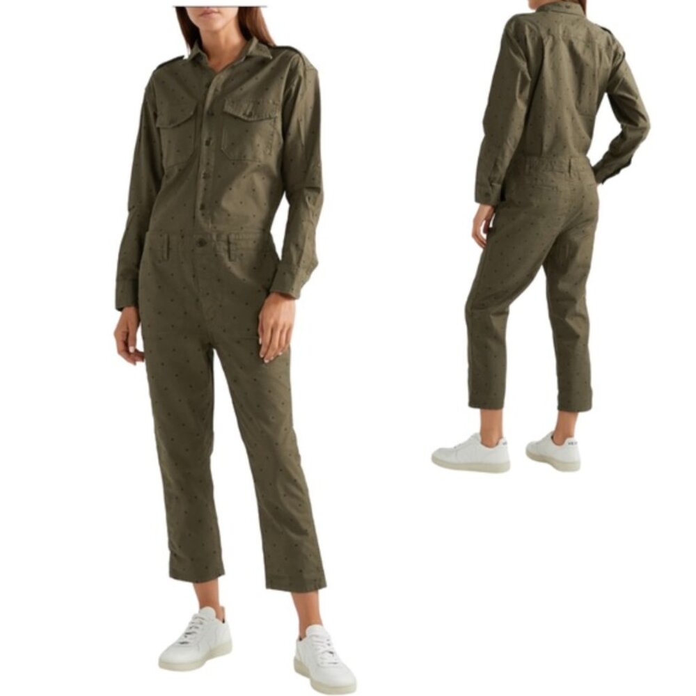Current/Elliott The Crew Dot Print Jumpsuit Polka Dot Cotton Stretch Size 1
